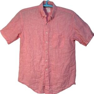 Brooks Brothers 346‎ Shirt Pink Linen  Short Sleeve Vacation Resort wear M